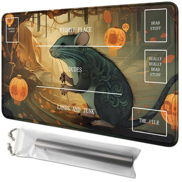 Rwutytiul Lantern Mouse Card Playmat 24 X 14 Inch With Playmat Tube Bag, Card Gameplay Playmat With Zones Commander Deck Board M