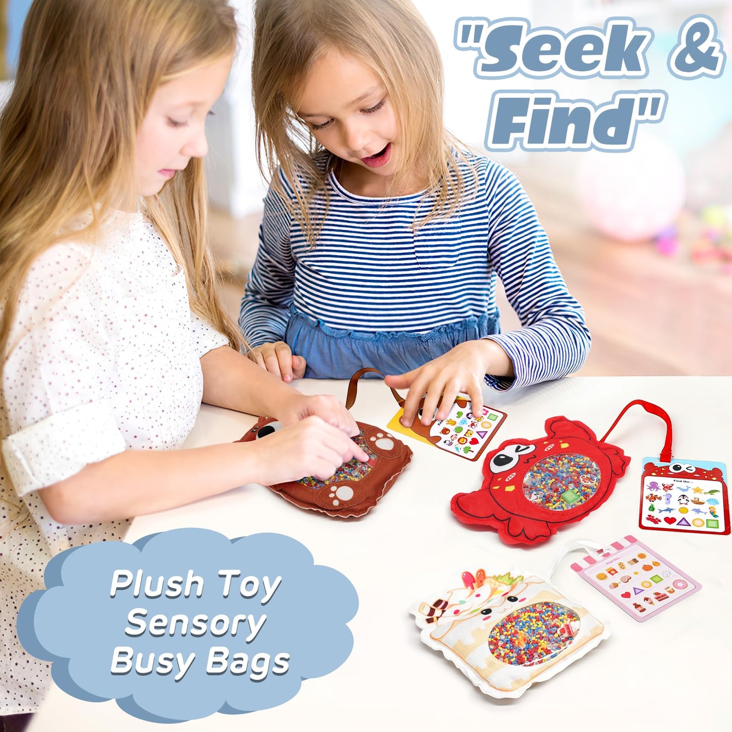 Joyreal Hide And Seek Busy Bag- 3 Pack Seek And Find Hidden Object Game, Sensory Hidden Object Search Problem Solving Travel Game For Kids 2+, Including Alphabet, Food, Fish, Animal (3)