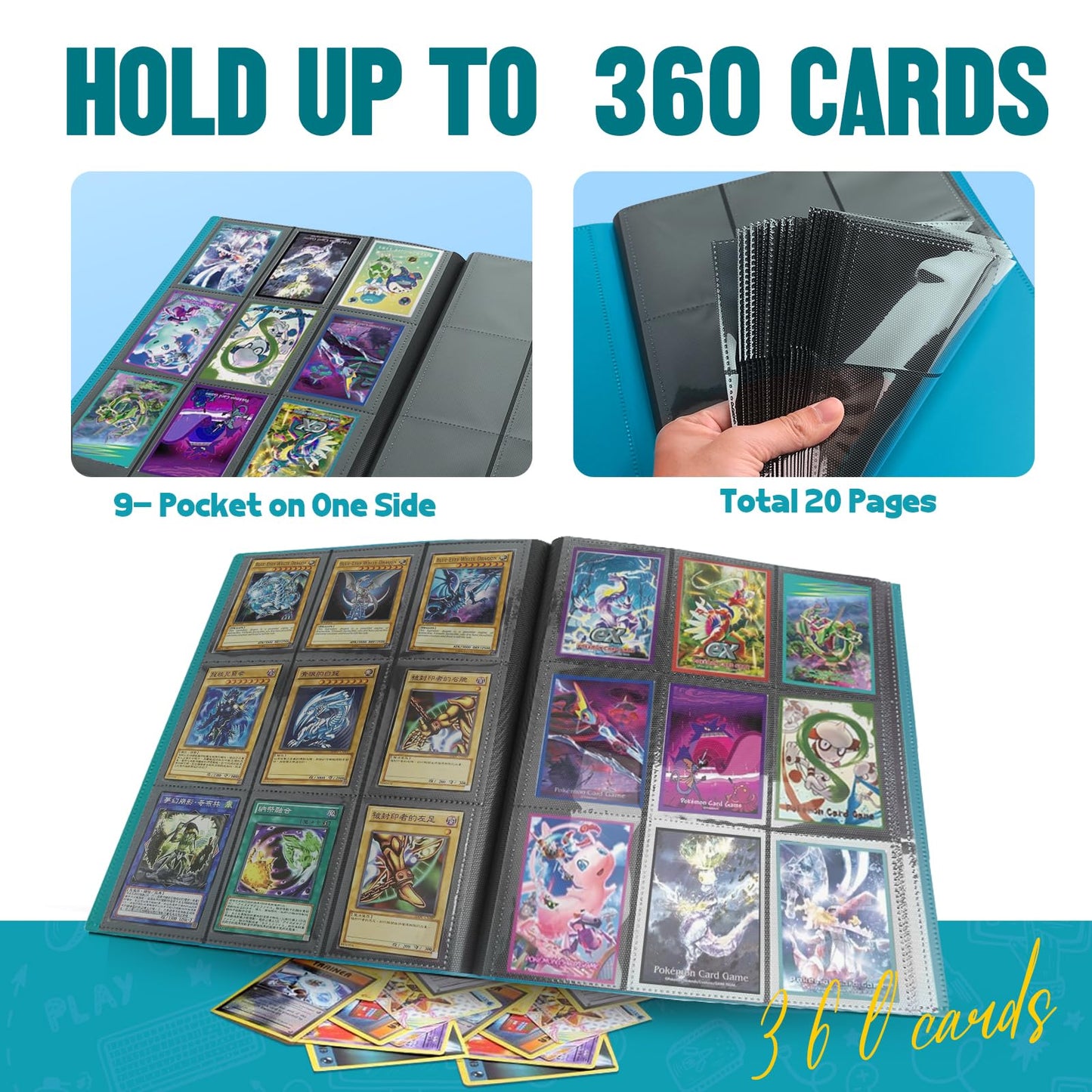 Card Binder 9-Pockets Trading Card Binder 20 Pages  360 Card Capacity Collection Binder  Card Folder for MTG  TCG  Game Cards & Sports Cards (Lake Blue)
