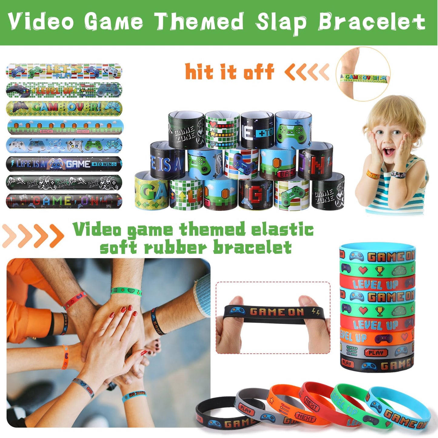 HyDren 179 Pcs Video Game Party Favors Includes Video Game Goodie Treat Boxes Punch Balloons Silicone Bracelets Keychains Badges