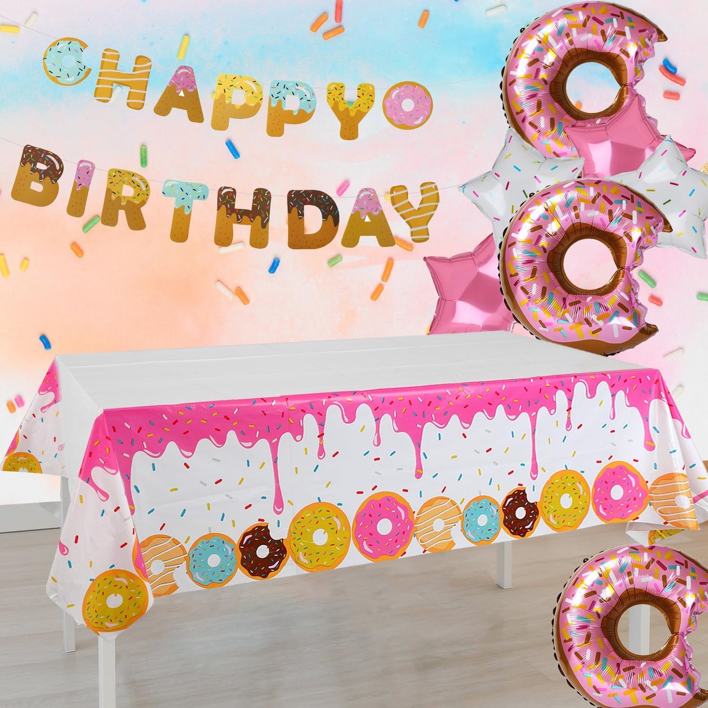 GGDE 1 Pcs Donut Dessert Theme Party Plastic Table Cover Birthday Party Decorations