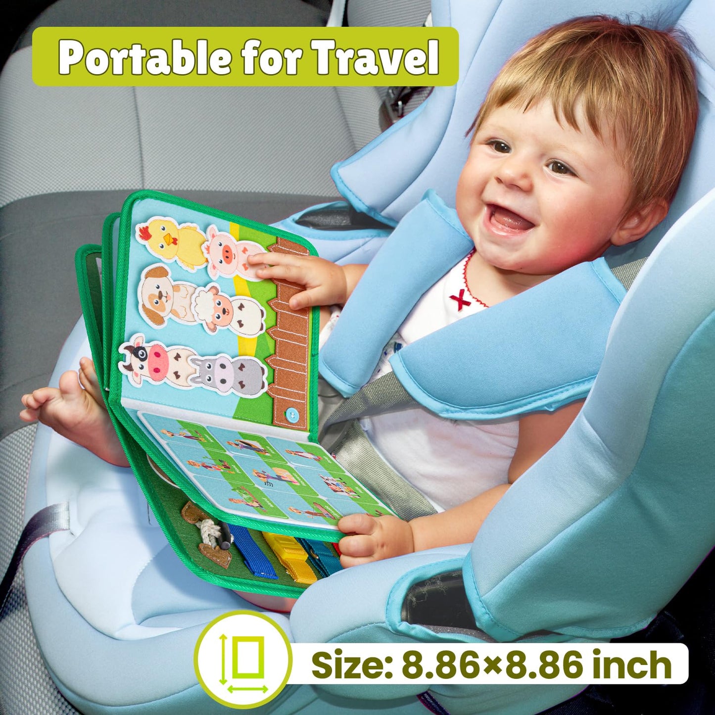 Quanquer Busy Book For Toddlers 1-3, Farm Busy Board Montessori Toy For 1 2 3 4 Years Kids Boy Girl, Preschool Learning Activities Developing Sensory Board, Car Rides Airplane Toddler Travel Toys