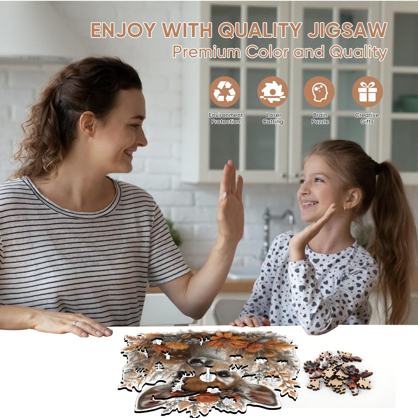 Ruikiyart Wooden Puzzles for mature-themeds Cute Deer Wooden Jigsaw Puzzles 500Pcs Unique Animal Shape mature-themed Puzzles Fabulous Gift for Kids and mature-themeds on Birthday Thanksgiving Christmas 16.7x16.9 Inches