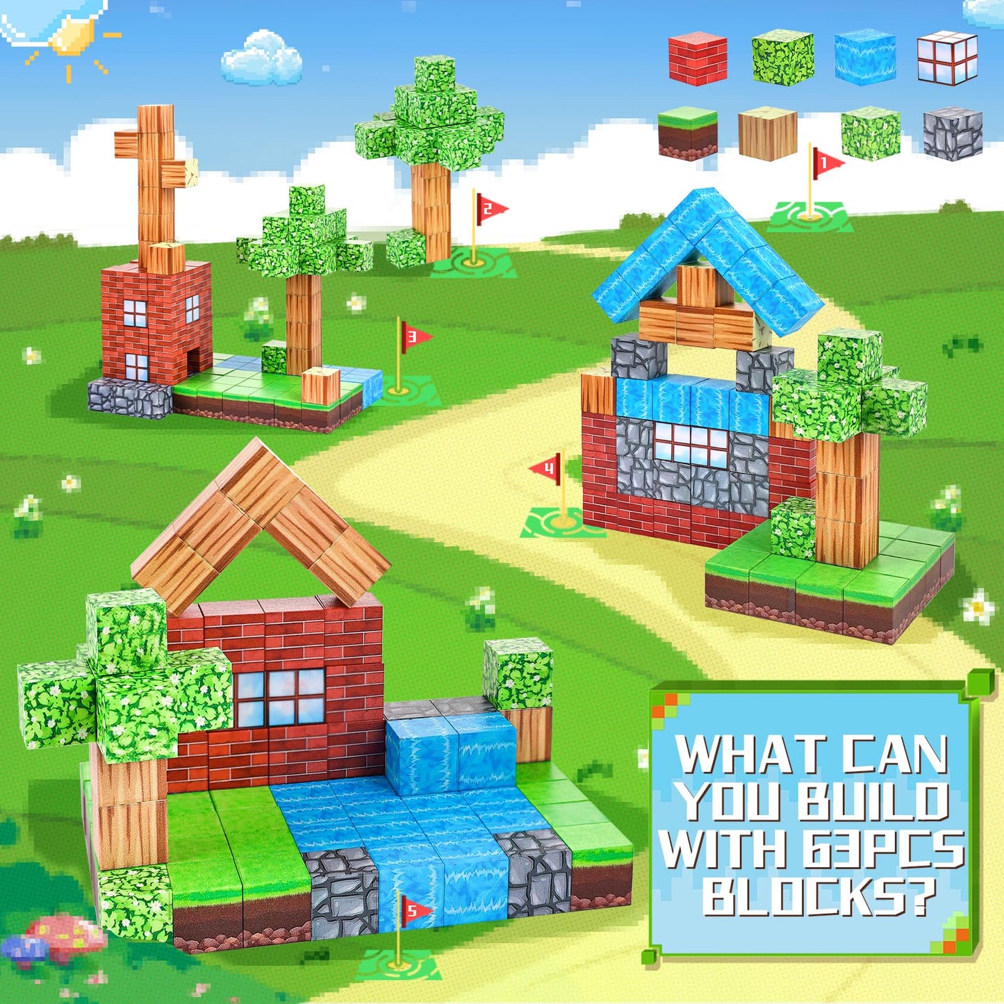 civan Magnetic Blocks - Magnetic Tiles Building Blocks Boys Toys Age 4-6 6-8  Kids Stem Montessori Sensory Game Toy  Christmas Birthday Gifts for Boys & Girls 3+ (63pcs)