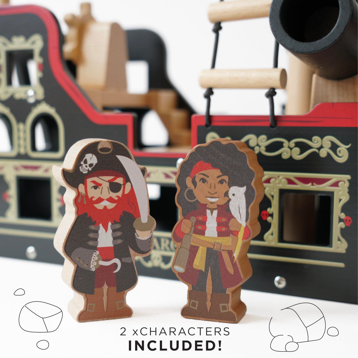 Le Toy Van Pirate Ship Set - Premium Wooden Toy for Kids 3+ - Large Black TV246