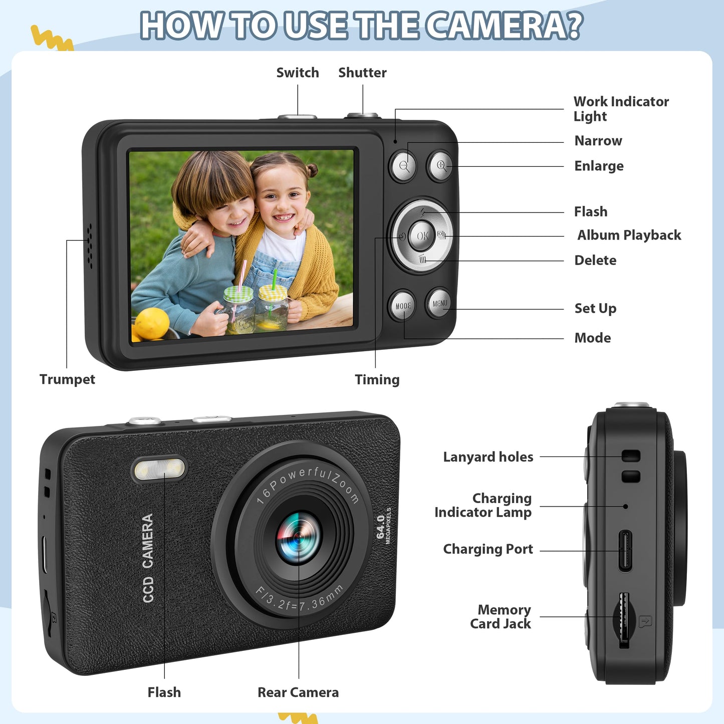 Kids Camera Toys For Boys Girls,Digital Video Camera Toys For Kids With Mp3 Music Player And 32Gb Sd Card,Ideas Birthday Gifts F