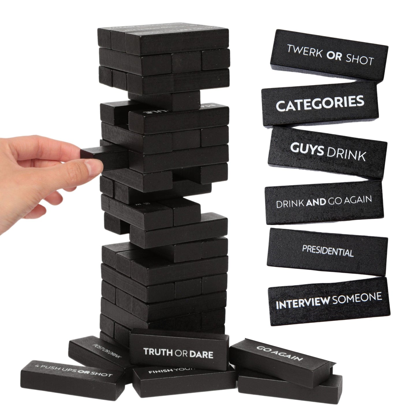 Buzzed Blocks mature-themed Drinking Game - 54 Blocks with Hilarious Commands and Games on 40 of Them | Perfect Pregame Entertaining Party Starter Game | Novelty Funny Gift (Black)