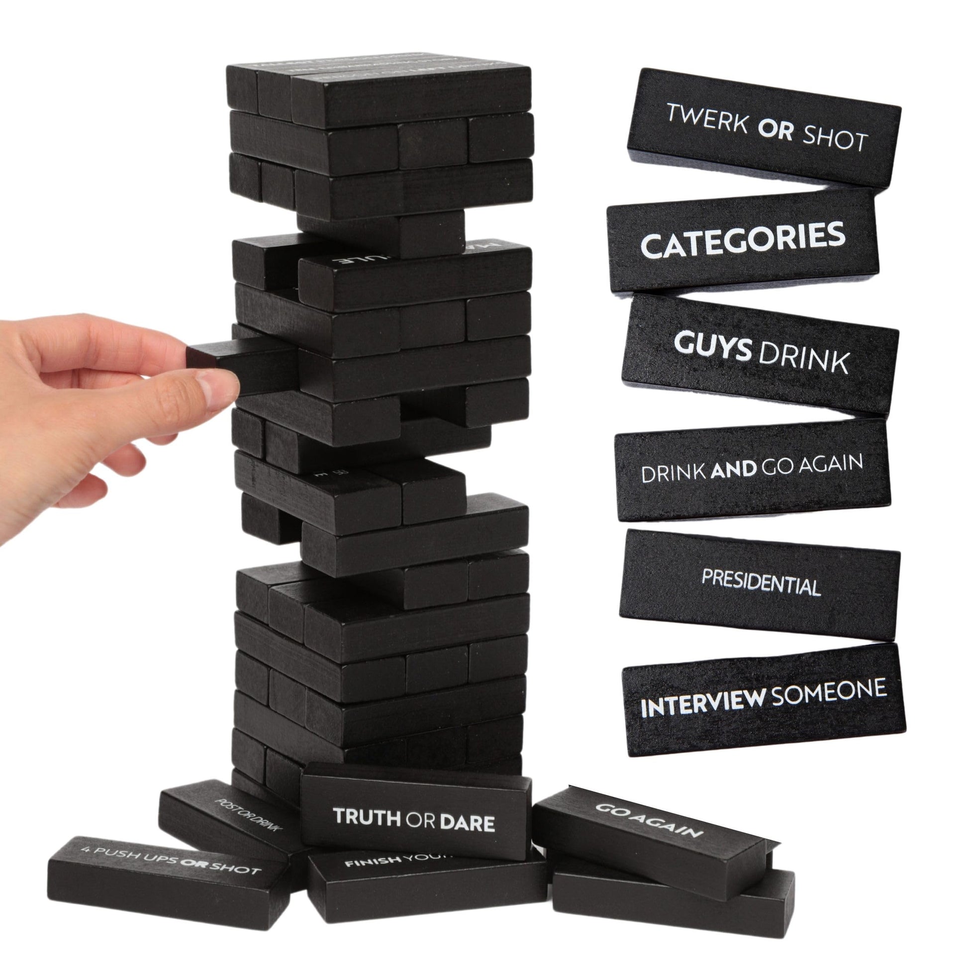 Buzzed Blocks mature-themed Drinking Game - 54 Blocks with Hilarious Commands and Games on 40 of Them | Perfect Pregame Entertaining Party Starter Game | Novelty Funny Gift (Black)