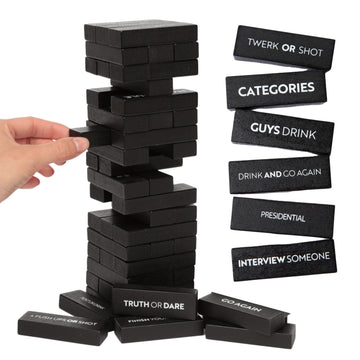 Buzzed Blocks mature-themed Drinking Game - 54 Blocks with Hilarious Commands and Games on 40 of Them | Perfect Pregame Entertaining Party Starter Game | Novelty Funny Gift (Black)