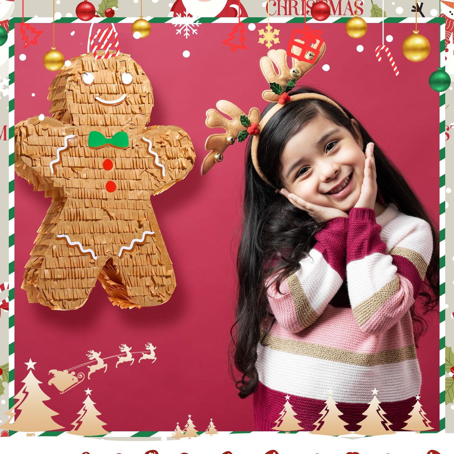 Qeeenar Christmas Piata 16 Inch Christmas Piata with Stick Blindfold and Confetti Pack Christmas Mexican Piata Bundle Piata for