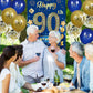 90th Birthday Party Decorations for Men Navy Blue Gold Happy 90th Birthday Banner with 18pcs 90th Balloons 90th Door Cover Backd