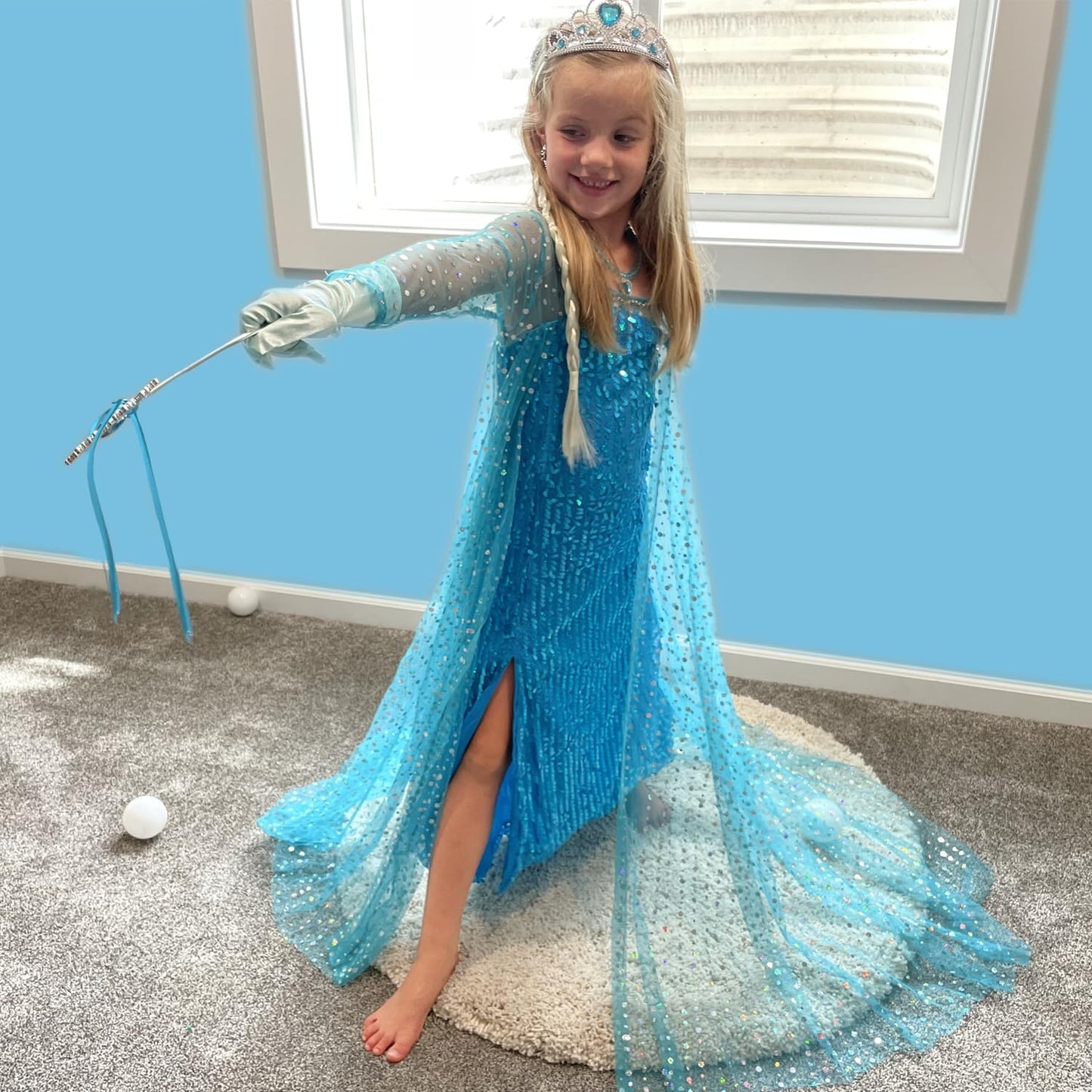 Aoiviss Princess Dresses For Girls Luxury Sequin Princess Costume Kids Fancy Dress Up For Halloween Carnival Party Cosplay
