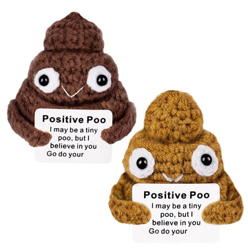 Cozymate Positive Poo With Affirmations Cards Emotional Crochet Support Positive Energy Gifts For Women Friends Christmas Gag Gift (Brown&Yellow, 2P)