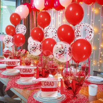 6 Set Red Christmas Table Balloons Centerpiece Stand Kit With Red And Confetti Balloons For Birthday Party Baby Shower Valentine'S Day Wedding Prom Graduation Retirement Table Decorations