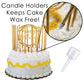 24 Count Tall Thin Metallic Gold Slow Burning Birthday Candles in Holders, and Matching Classy Cake Topper for Special Custom Bi