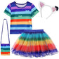 Adreit Rainbow Tutu Dress For Girls, Birthday Girl Outfit Set Costumes With Headband And Bag Christmas Birthday Party