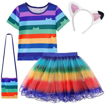 Adreit Rainbow Tutu Dress For Girls, Birthday Girl Outfit Set Costumes With Headband And Bag Christmas Birthday Party