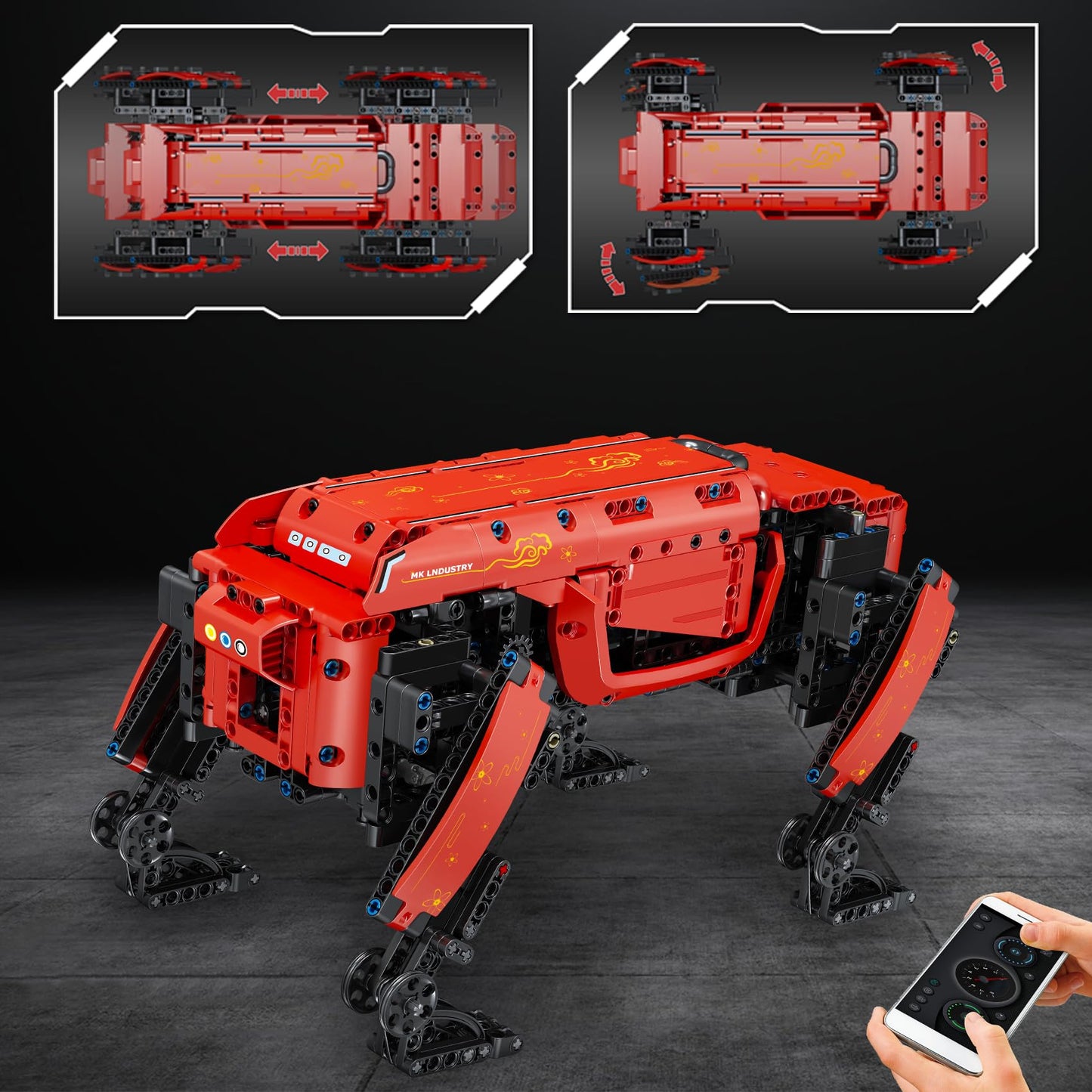 Mould King Robot Dog Building Kit - 936 Pieces, Plastic, Red, Model 15067, Motor & APP Remote Control, Gift for Ages 8+ and Adults