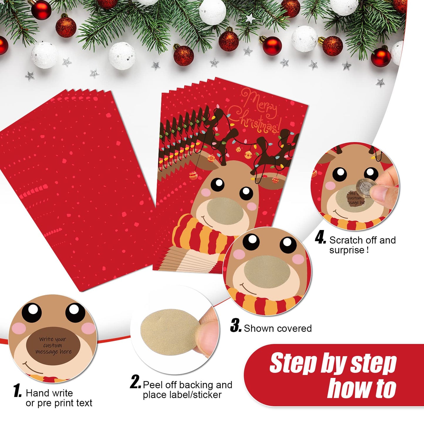 Outus 50 Pieces Christmas Scratch Off Cards Stickers Christmas Hawaii Party Games Vouchers Festive Raffle Tickets Holiday Business Prize Drawings For Kids Adults Families Events Groups (Elk)
