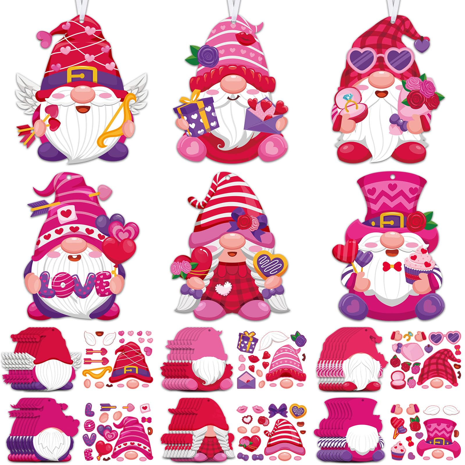 Chiisong 48 Pcs Valentines Day Craft Kits DIY Valentines Heart Craft Set Valentines Heart Ornaments Kit Make Your Own Valenti