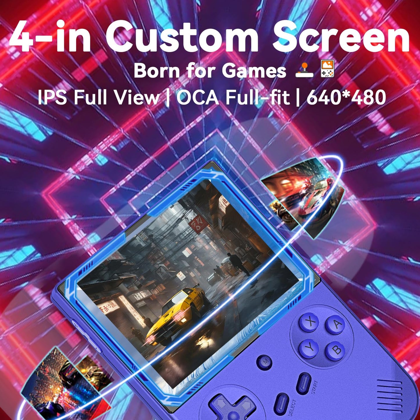 Fingerevo Rg40Xxv Handheld Game Console 4.0-In 640 * 480 Ips Oca Screen 3200Mah 64Bit System Rg 40Xxv Blue
