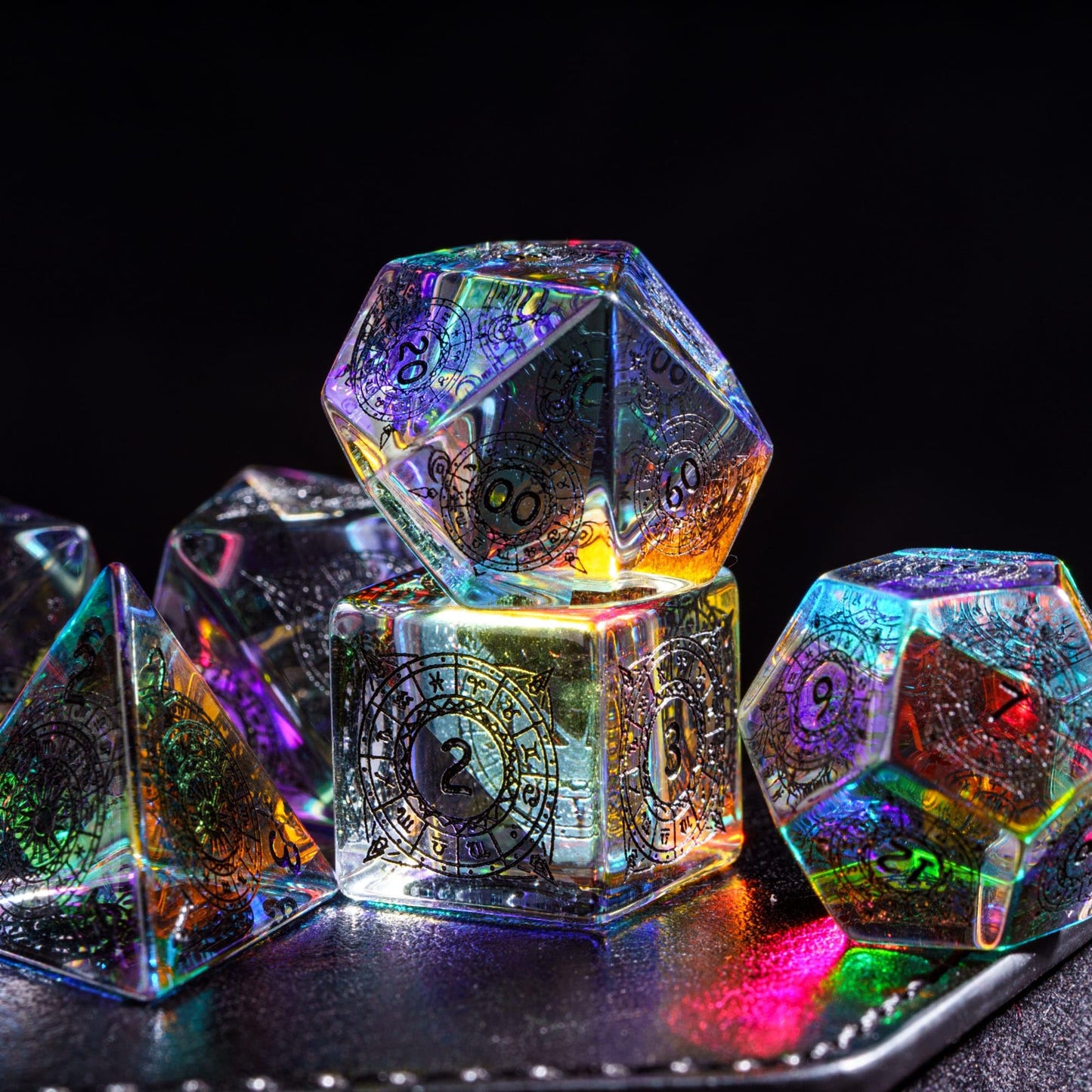 Udixi Prism Glass Dice Set 7Pcs Rainbow Glass Dnd Dice With Gift Box For Dungeons And Dragons D&D Table Games (12 Constellations
