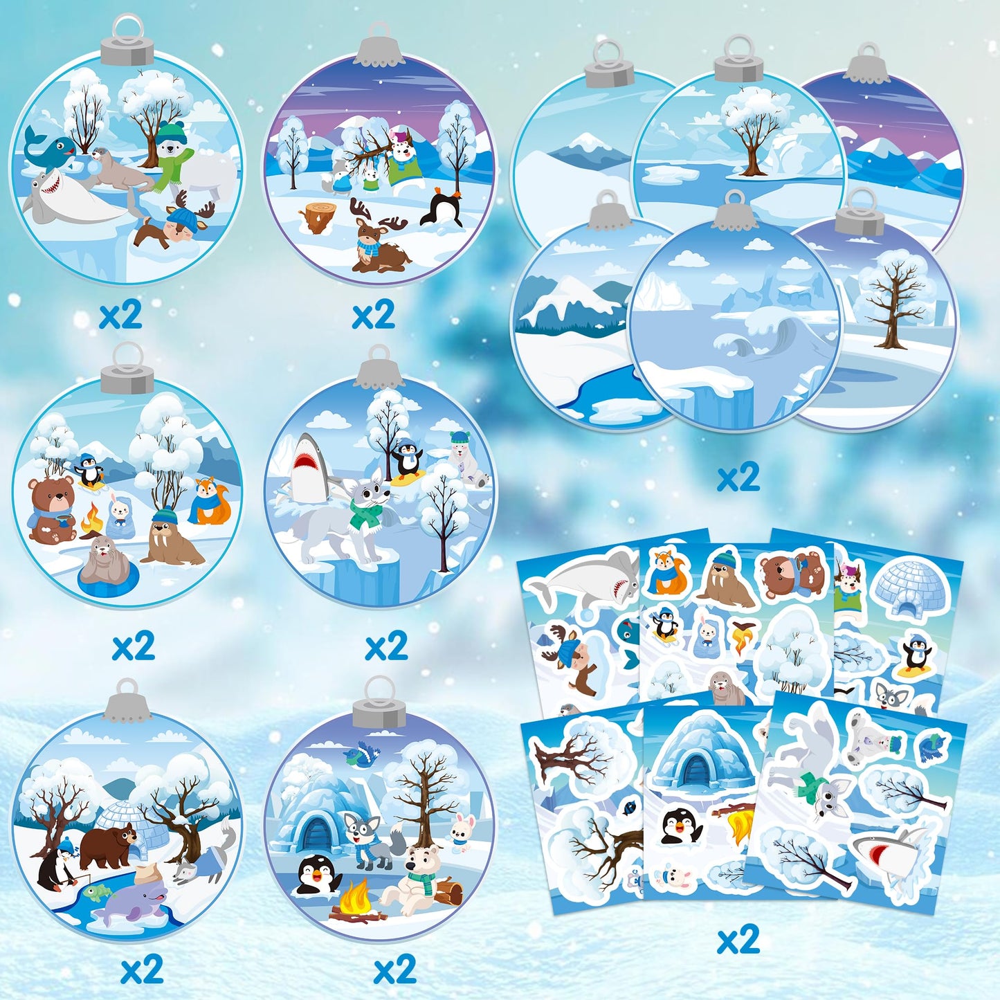 Cy2Side 12 Set Winter Polar Animal Sticker Scene For Kids Make A Winter Scene With Polar Animals Make Your Own Snowy Bear Sticker Craft Diy Art Crafts For Kids Holiday Class
