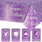 3 Pieces Purple Silver Birthday Tablecloths For Happy Birthday Party Decorations Plastic Disposable Purple Birthday Theme Table Covers For Girls Women Silver Glitter Birthday Party Supplies 54X108Inch