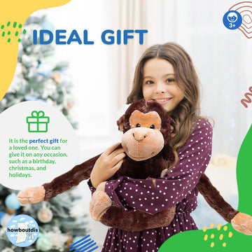 Howboutdis 24-Inch Hanging Monkey Stuffed Animal – Hands Connect To Feet - Monkey Toy With Specially Designed Ultra Soft Plush Feel - Great Gift For Kids Ages 3+