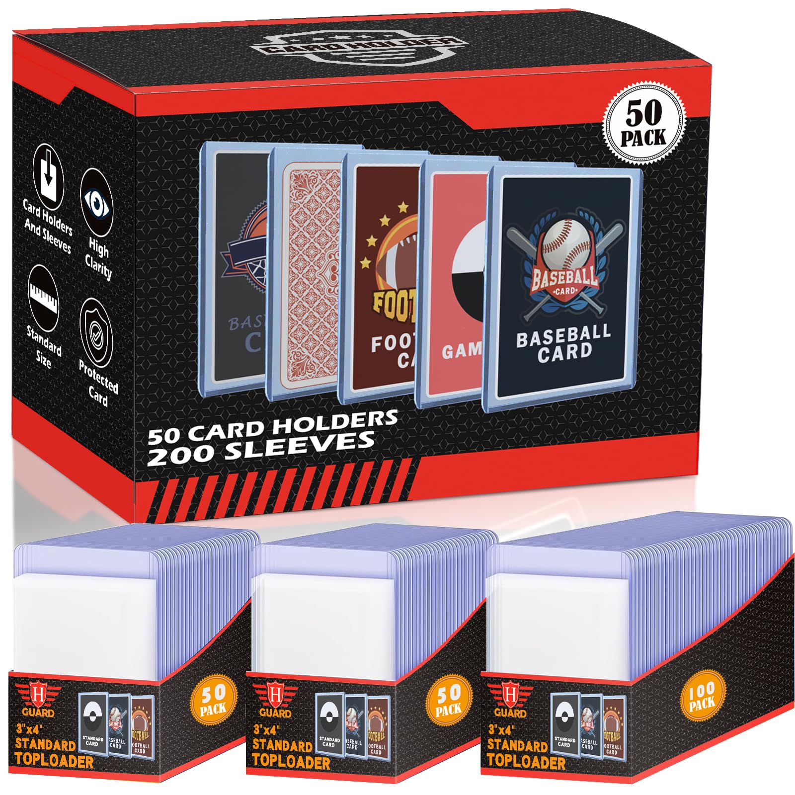 250 PCS TopLoaders Card Sleeves for Trading Cards, 3 x 4 Baseball Card Protectors Card Holder Fit for MTG, TCG, Stardard Cards S