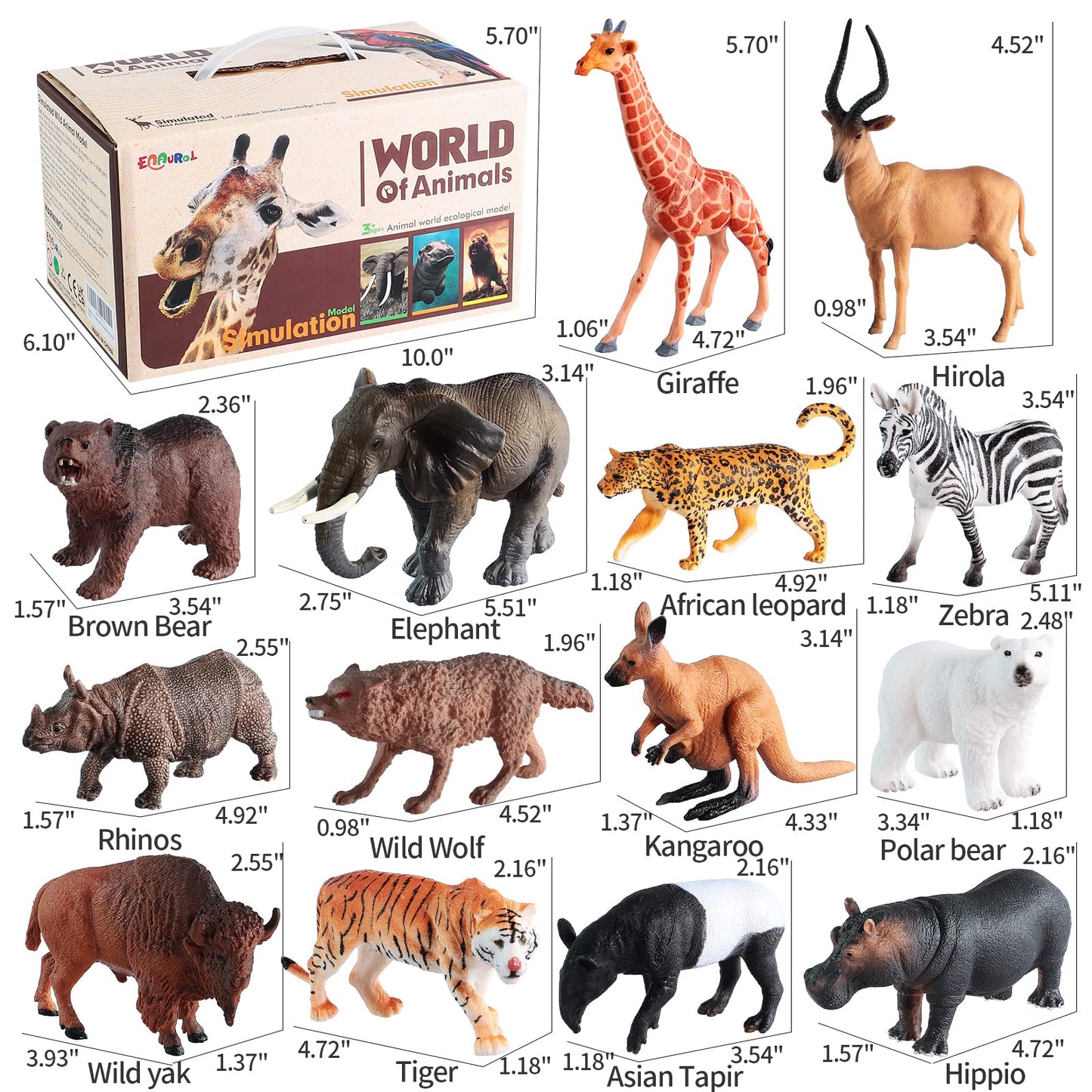 EnAuRoL Safari Animals Toy Set - 31 Pcs Realistic Jungle Figures for Toddlers 3+ Years - Ideal Gift for Boys and Girls - Model JFL-268B