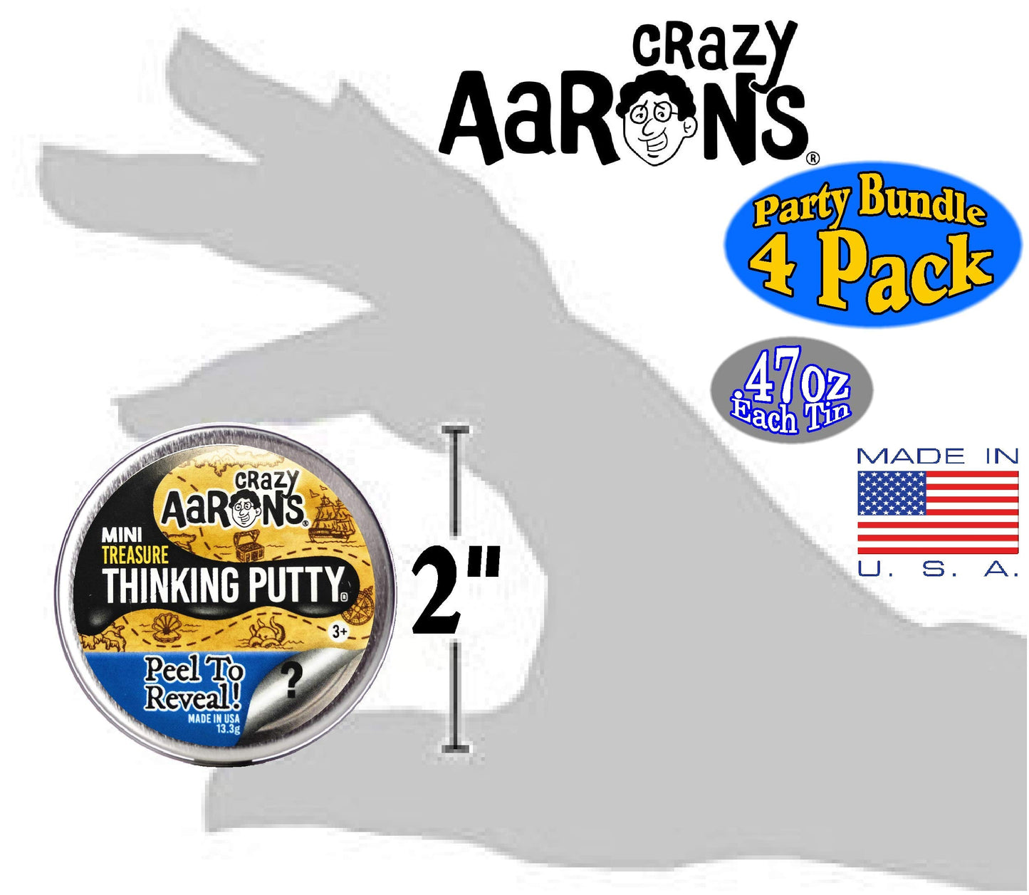 Crazy Aarons Putty Mini Tins Treasure Surprise Peel to Reveal (Collect All 12 Colors) Gift Set Party Bundle - 4 Pack (.47oz Eac