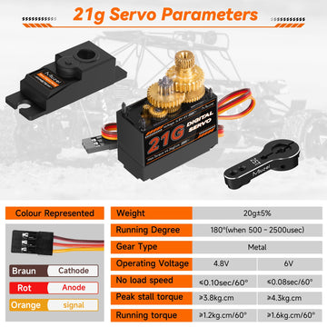 Miuzei 21G Micro Servo Motor Metal Geared Mini Digital Servo Kit with 25T Horn for 1/14 1/16 1/18 RC Car Robot Helicopte (2)