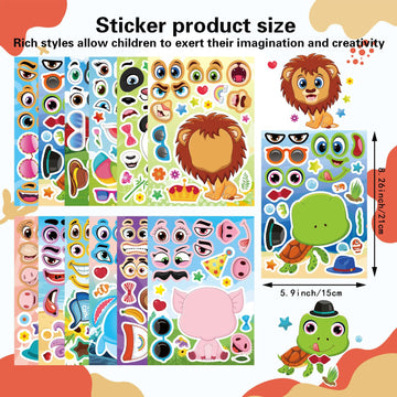 24 Pcs Make A Face Stickers For Kids - Make Your Own Stickers Animal Mix And Match Sticker Sheets With Safaris, Sea And Farm Ani