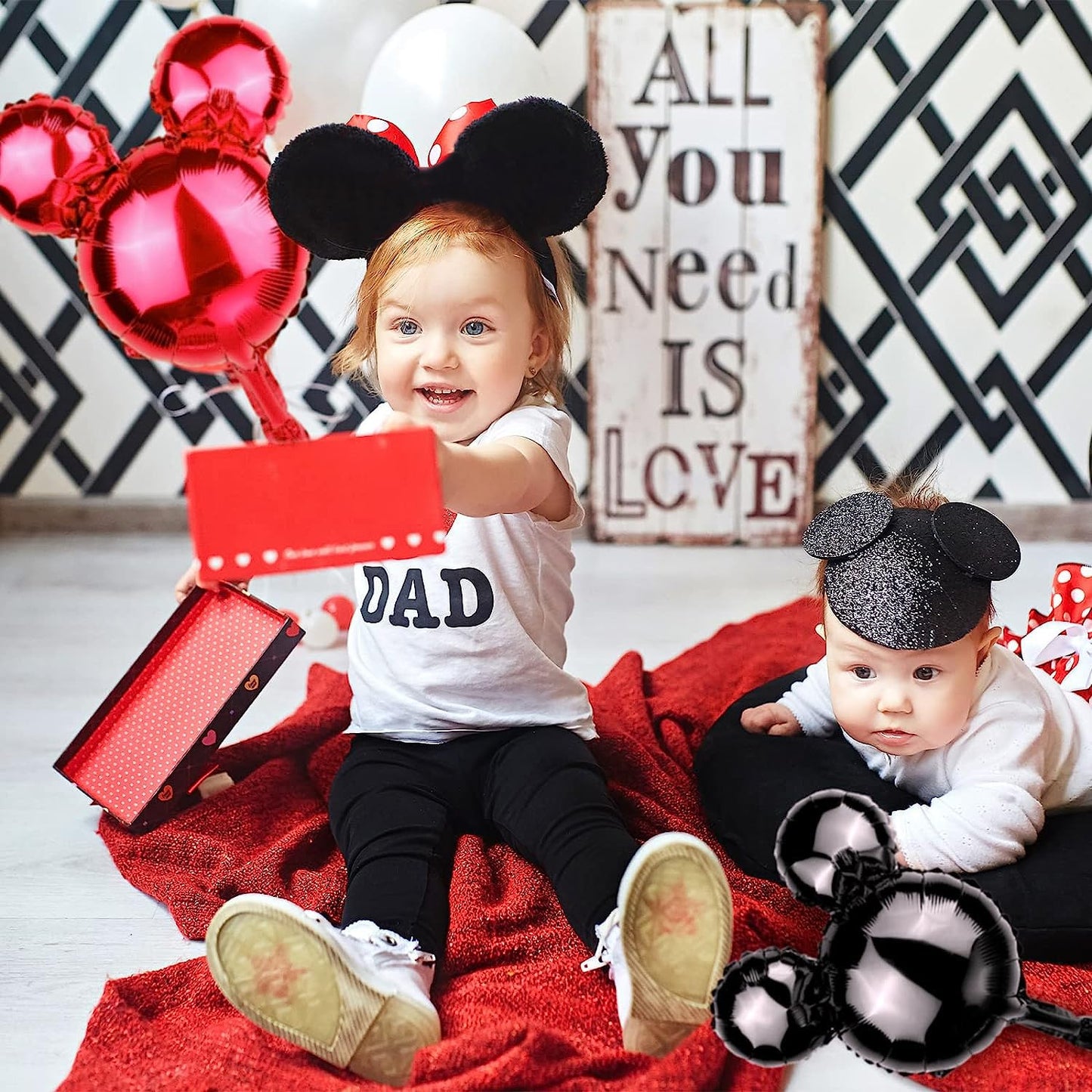 24 Pcs Mouse Head Foil Balloons Red Mouse Birthday Mylar Balloons Party Supplies Kit Black Mouse Aluminum Foil Balloon For Kids