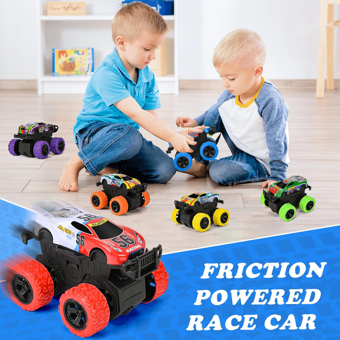ZHFUYS 6 Pack 3.9 Inch Truck Toys, Friction Powered Toy Cars Push and Go Vehicles for Kids,Toy Cars for Kids Ages 3-8, Birthday