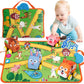 Coogam Musical Cars Play Mat For 1 2 3 Year Old Toddlers Easter Basket Stuffers, Soft Pull-Back Vehicle Set With Farm Animals Playmat Rug, Baby Fine Motor Montessori Toys Game