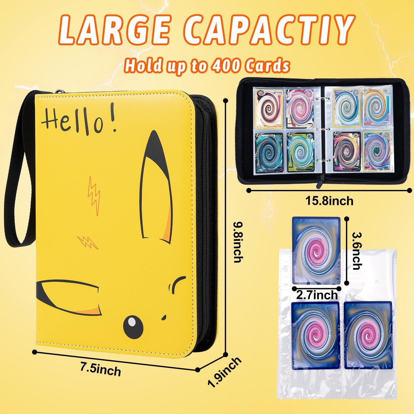 Card Binder 4 Pocket  Collectible Trading Card Albums Fits 400 Cards with 50 Removable Sleeves  Portable Trading Card Binder Collection Album Holder  Game Card Case book With Zipper for Gifts