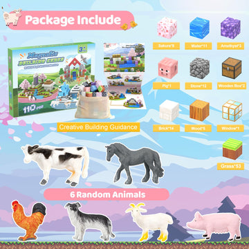 Dulsaera Magnetic Blocks 110Pcs With 6 Animal Toys, Mine Magnet World Building Blocks Set, Toys For Boys & Girls Age 4-6,6-8, St