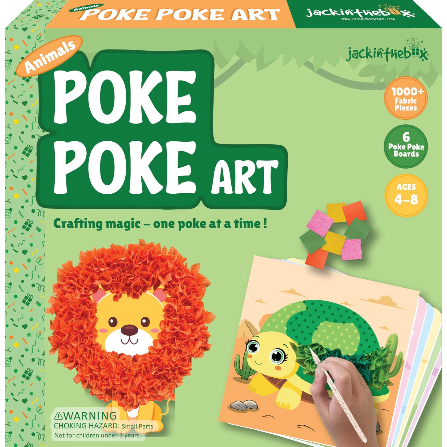 jackinthebox Poke Poke Art for Kids - Animals Theme Like Tortoise, Snail, Lion, Owl, Macaw, Butterfly, Mess-Free Sewing Art for 
