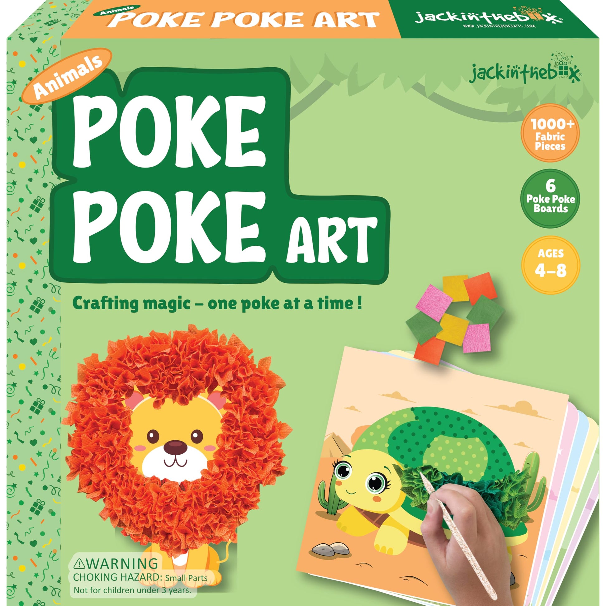 jackinthebox Poke Poke Art for Kids - Animals Theme Like Tortoise, Snail, Lion, Owl, Macaw, Butterfly, Mess-Free Sewing Art for 