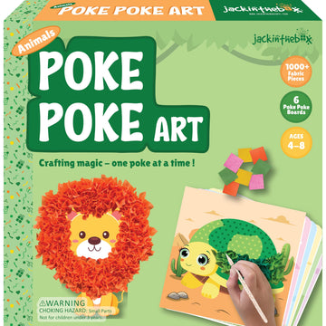jackinthebox Poke Poke Art for Kids - Animals Theme Like Tortoise, Snail, Lion, Owl, Macaw, Butterfly, Mess-Free Sewing Art for 