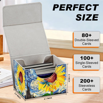 DEGDFSGR Card Game Storage Box for TCG MTG Commander Deck Box Organizer Trading Card Case Magnetic Closure Creative Pattern Up to 200 Cards  Sunflower Dragonfly