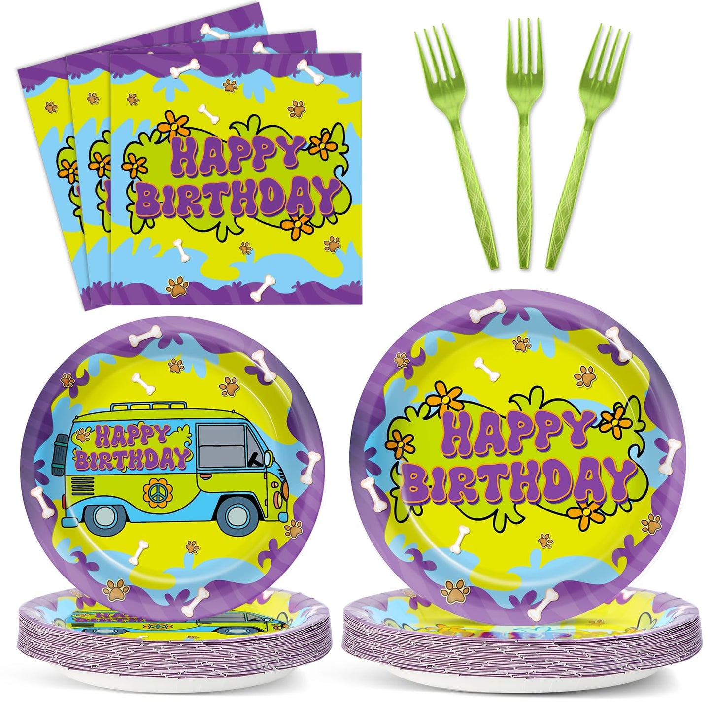 96Pcs Cartoon Dog Party Decorations Dog Birthday Party Plates and Napkins Paw Theme Birthday Decorations Cute Cartoon Puppy Pape
