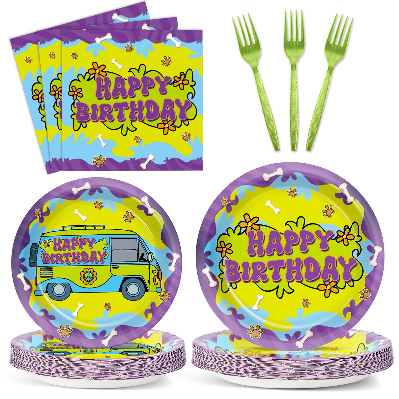 96Pcs Cartoon Dog Party Decorations Dog Birthday Party Plates and Napkins Paw Theme Birthday Decorations Cute Cartoon Puppy Pape