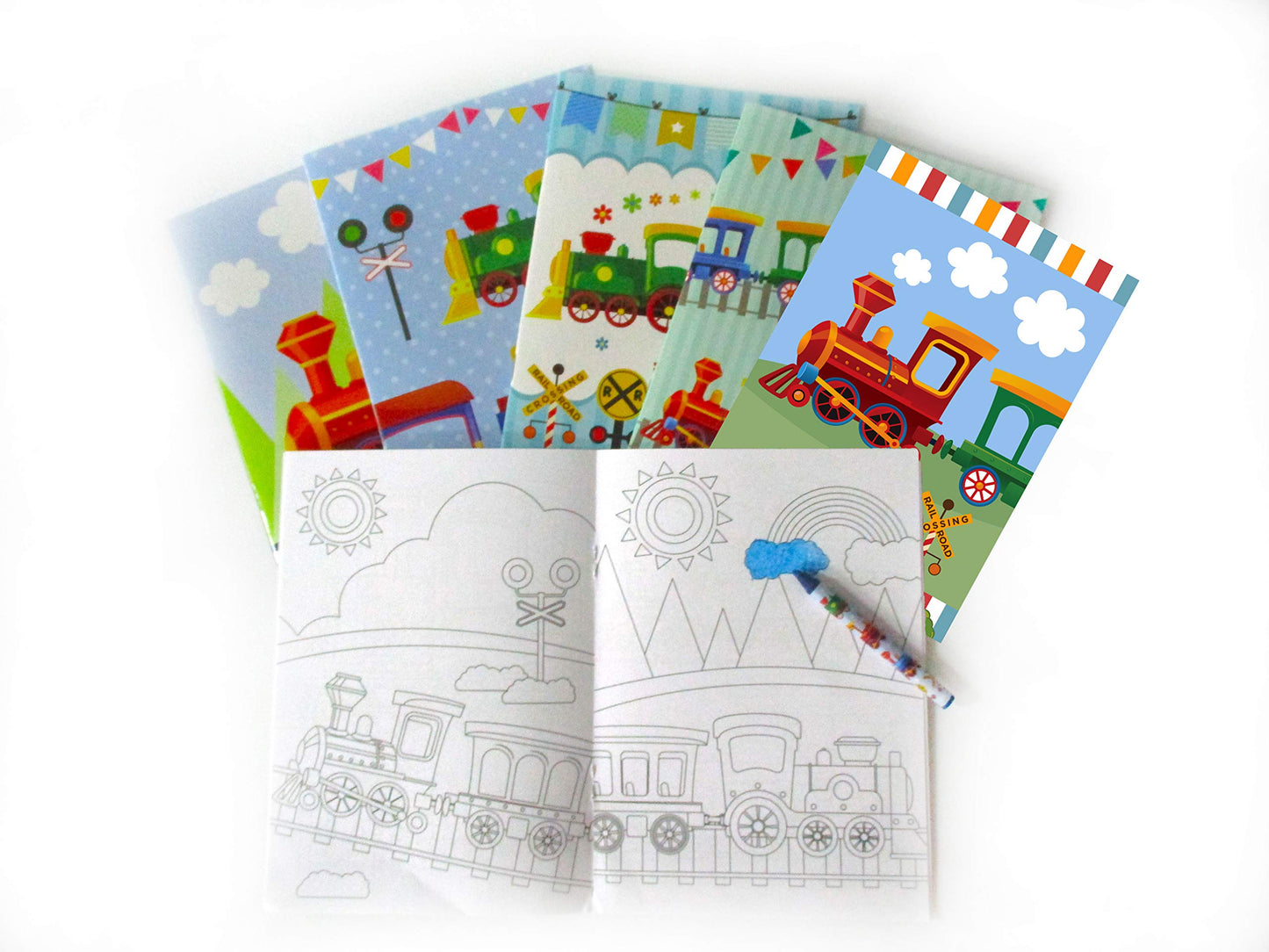 Tiny Mills Train Coloring Book Set with 12 Coloring Books and 48 Crayons Train Birthday Party Favor Bag Filler Rewards Classroom
