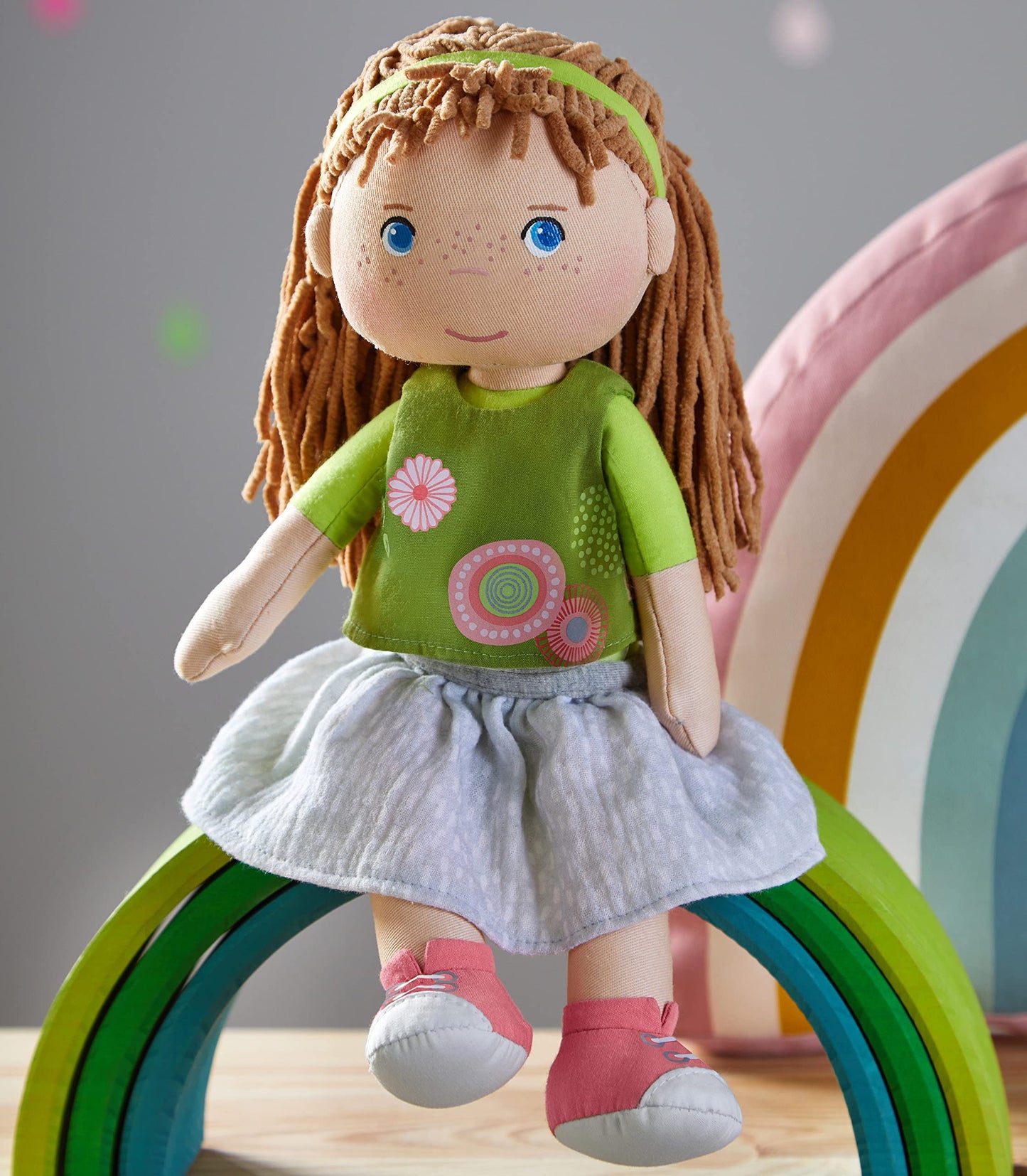 HABA Hedda 12" Soft Doll, Brown Hair, Blue Eyes, Embroidered Face, Ages 18 Months+, Model 305972, Polyester