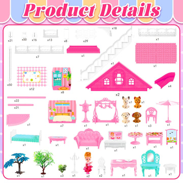 Seifar Doll House for Girls 8 Rooms Dollhouse with Dolls Figure  Puppies Furnitures  Accessories  Toddler Playhouse Gift for for 3 4 5 6 7 8 9 10 Year Old Girls