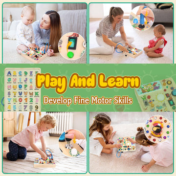 Iabedi Dinosaur Busy Board,Montessori Toys For 1-3 Years Old, Wooden Toddler Toys, Sensory Travel Toys, Ideal Gift For 1+ Year O