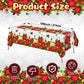 Newwiee 3 Pcs Christmas Poinsettia Tablecloths Red White Flower Plastic Table Covers 54 x 108 Inch Disposable Rectangle Xmas Tab